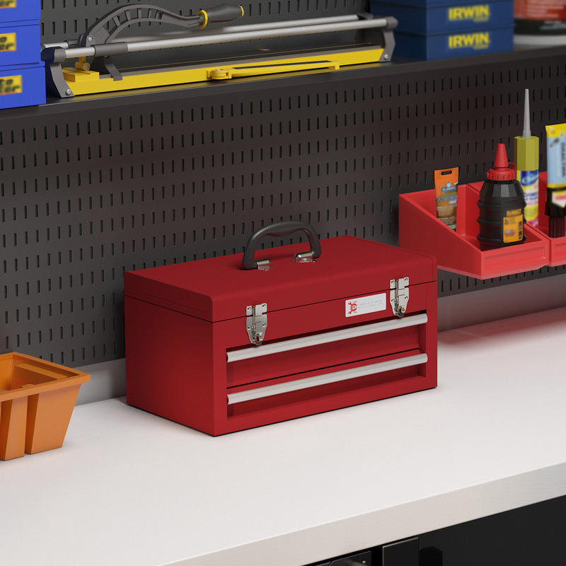 2-Drawer Metal Tool Box with Carry Handle – Red – image 2 of 9