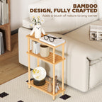 Bamboo Side Table, 3-Tier Slim End Table, Nordic Style, for Living Room, Bedroom, Office, Tool-Free Assembly, Natural Wood Finish