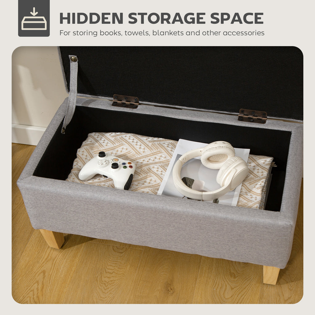 30L Linen Storage Ottoman Padded Footstool with Rubberwood Legs for Storage Box, Bed End, Shoe Bench, Seating, Light Grey