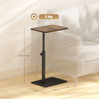 C Shaped Side Table, Small End Table with Adjustable Height and Metal Base for Living Room, Bedroom, Rustic Brown