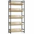 Bookshelf 5-Tier Metal Frame Bookcase Storage Shelves for Living Room Oak