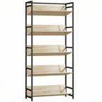 Bookshelf 5-Tier Metal Frame Bookcase Storage Shelves for Living Room Oak
