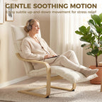 Modern Accent Chair, Leisure Lounge Chair Armchair with Footrest, Plush Cushion, Curved Legs and Arms, Cream White