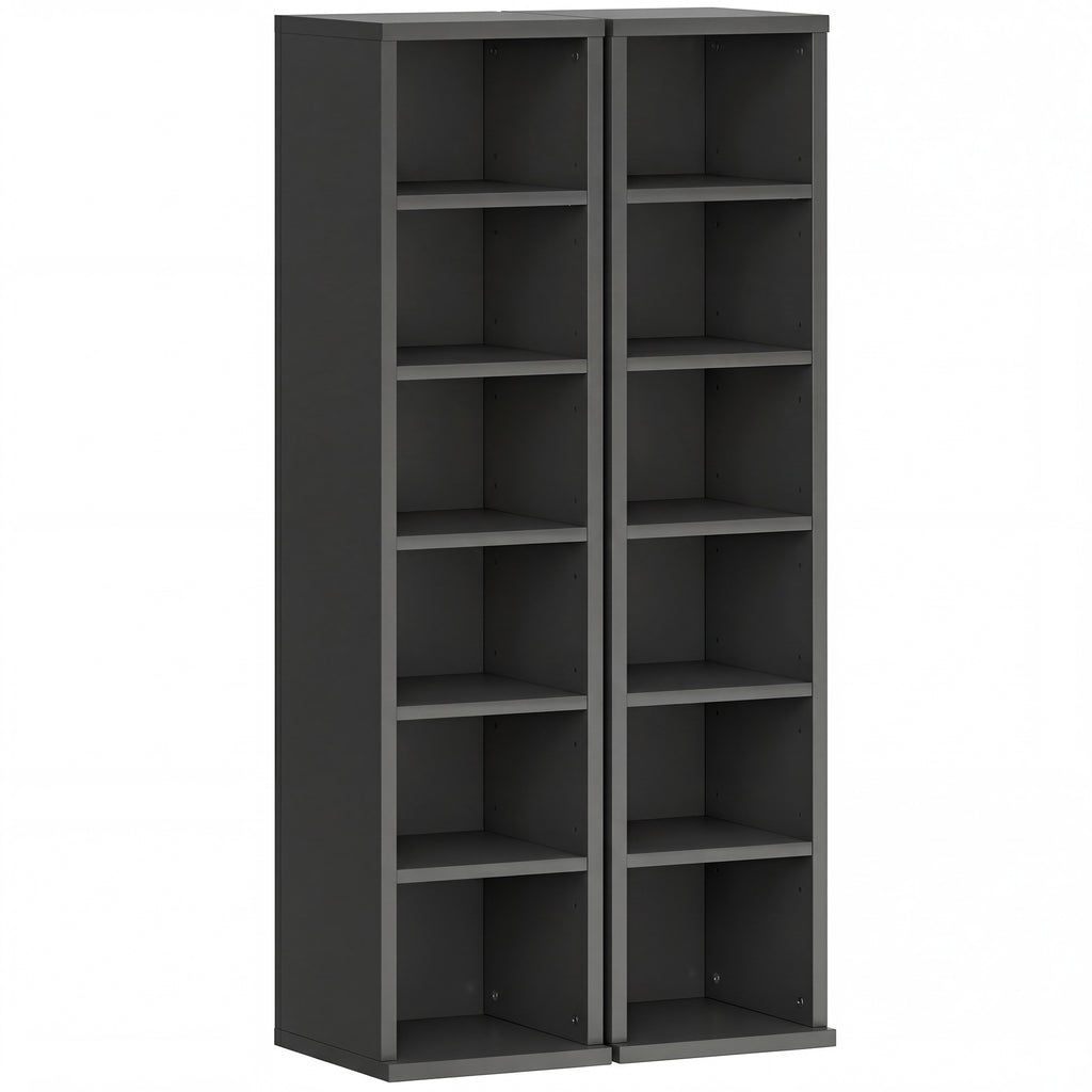 Set of 2 CD Media Display Shelf Unit Tower Rack with Adjustable Shelves, Black