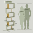 S-Shaped Bookshelf, 6-Tier Bookcase, Freestanding Storage Shelves with Anti-Tip Strap, Light Green