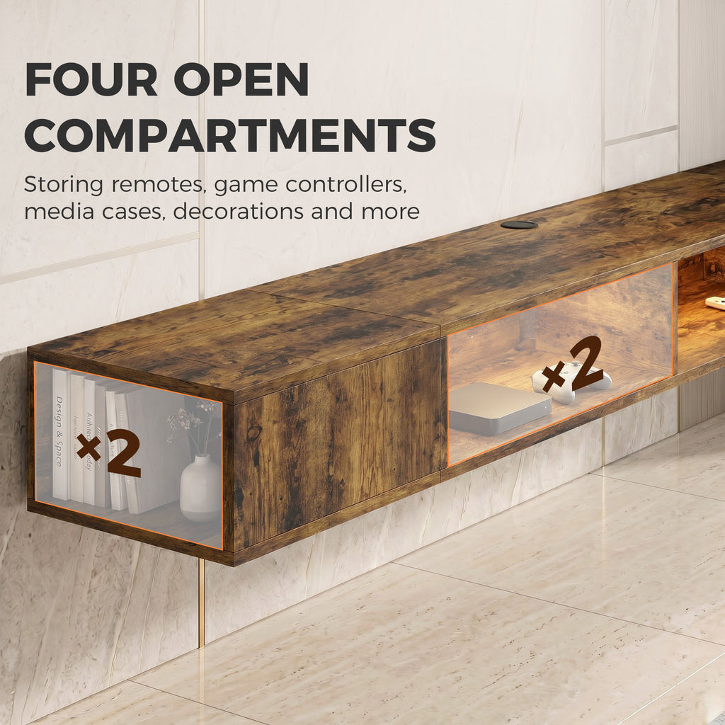Wall Mounted TV Stand with RGB LED Lights, Floating Entertainment Centre for 75 Inch TV, Rustic Brown