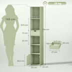 6-Tier Bookcase, Tall Narrow Bookshelf with Drawer and Door - Green