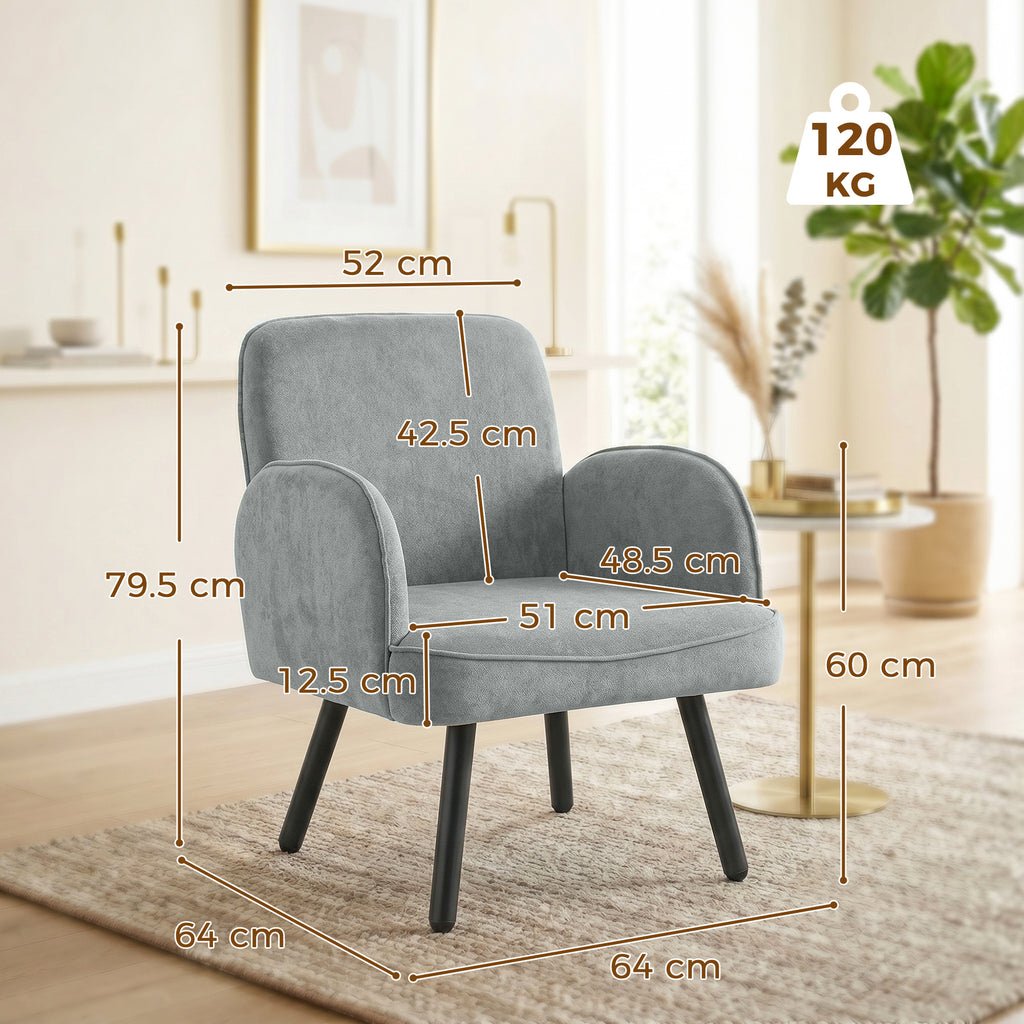 Lounge Chair Velvet Upholstered Armchair with Spring Cushion for Living Room Bedroom Grey