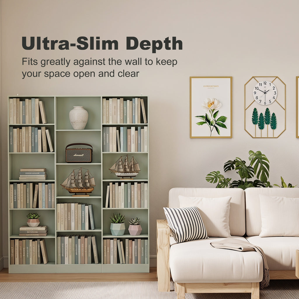 Bookcase with Open Storage, 6-Tier Bookshelf with Anti-Tipping Hardware, Light Green