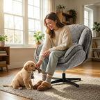 Modern Wingback Accent Chair, Velvet Armchair with Four-Star Base, S-Springs, Swivel, Grey