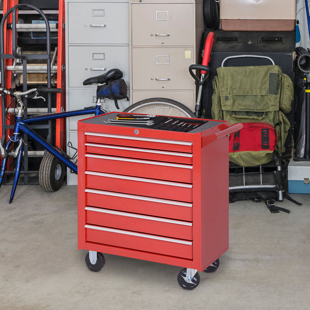 7-Drawer Lockable Rolling Tool Cabinet – Red – image 2 of 9