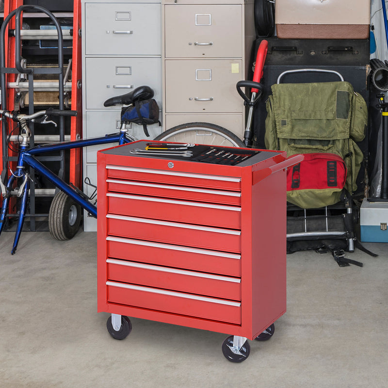 7-Drawer Lockable Rolling Tool Cabinet – Red – image 2 of 9