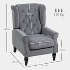Wingback Accent Chair, Retro Upholstered Button Tufted Occasional Chair for Living Room and Bedroom, Light Grey