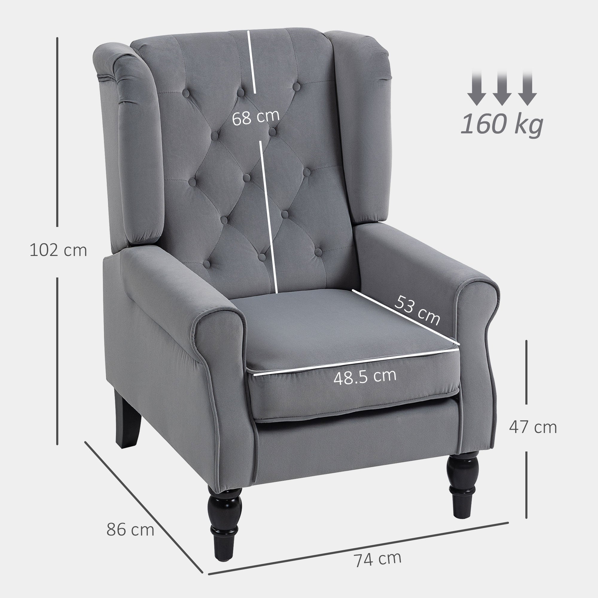 Wingback Accent Chair, Retro Upholstered Button Tufted Occasional Chair for Living Room and Bedroom, Light Grey