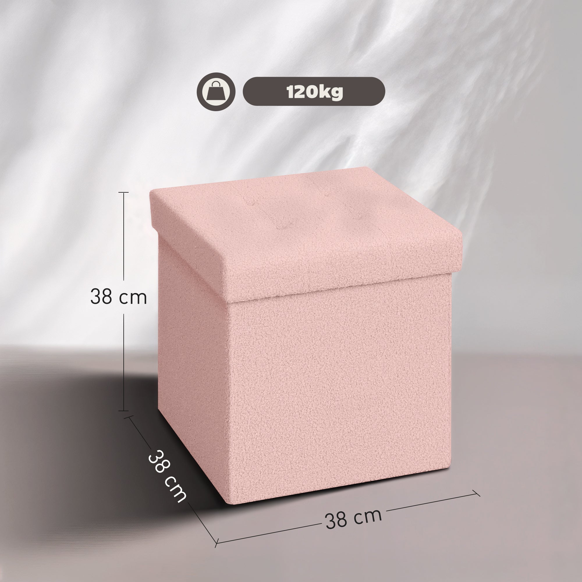 Foldable Sherpa Fleece Storage Ottoman - Pink