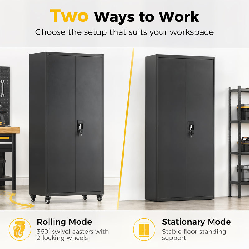 180cm Lockable Steel Tool Cabinet with Wheels & Adjustable Shelves – Black – image 5 of 9