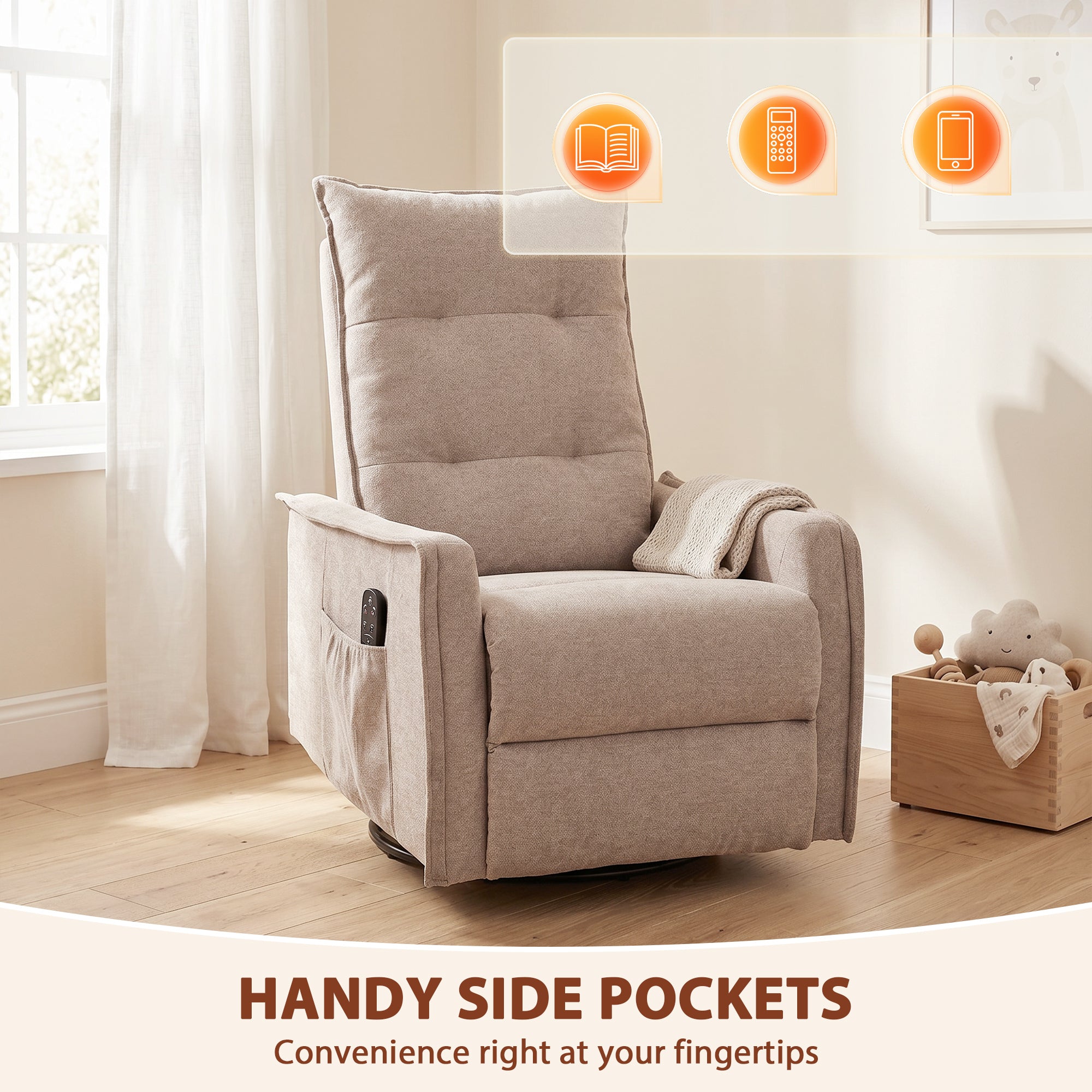 Recliner Armchair, Chenille Recliner Chair with Massage and Heat, 360° Swivel Rocking Manual Recliner, Brown