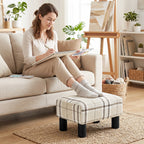 Linen Fabric Footstool Ottoman Cube with 4 Plastic Legs, Multi-colored