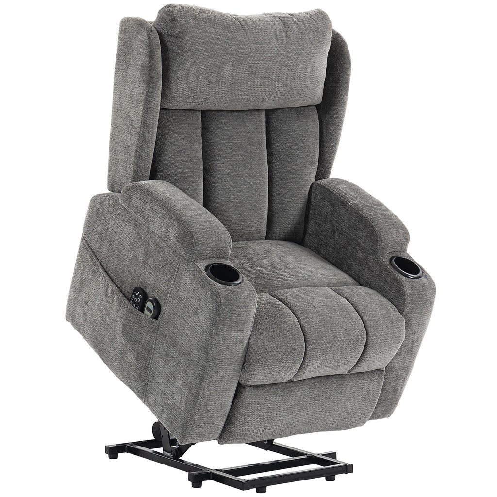 HOMCOM Power Lift Recliner Chair with Vibration Massage and Heat, Chenille Riser and Recliner Armchair for Elderly, Grey