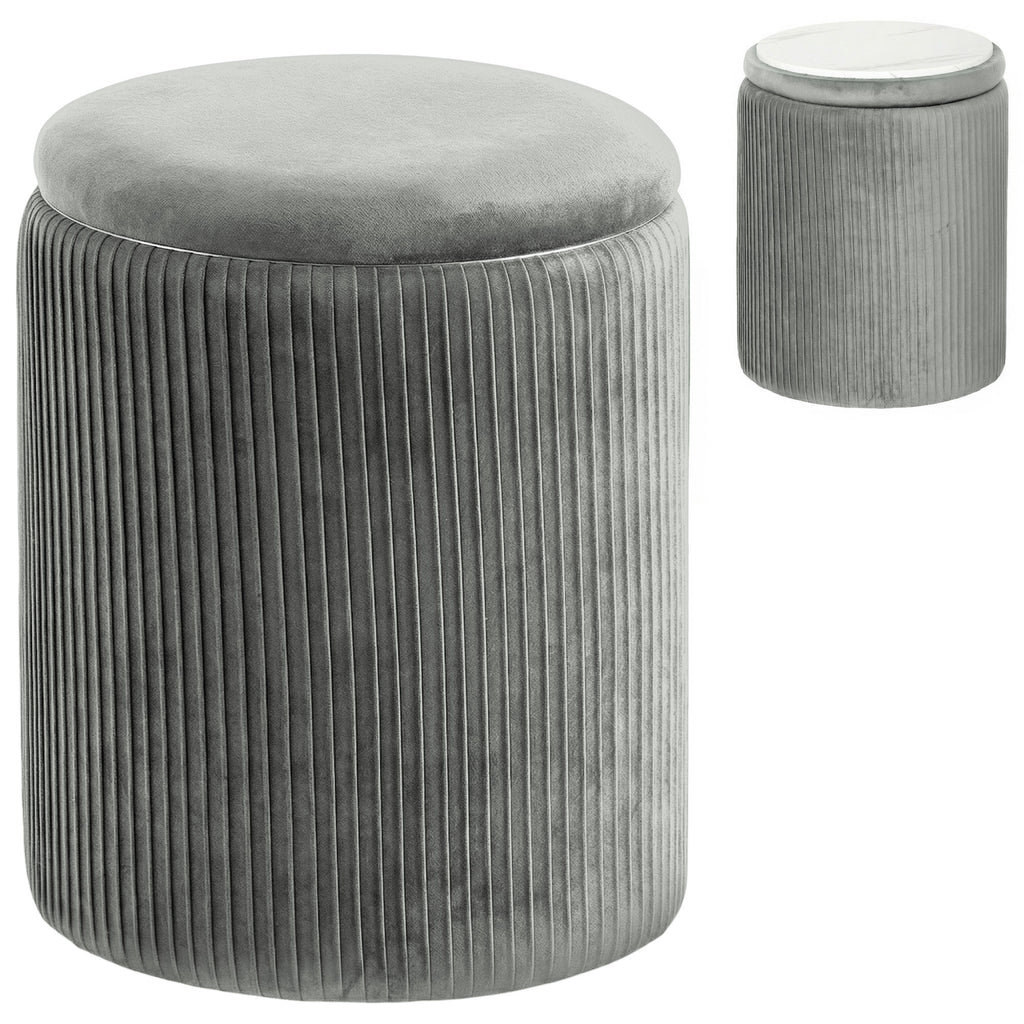Storage Ottoman Modern Velvet Round Foot Stool for Living Room Bedroom 45 cm Grey