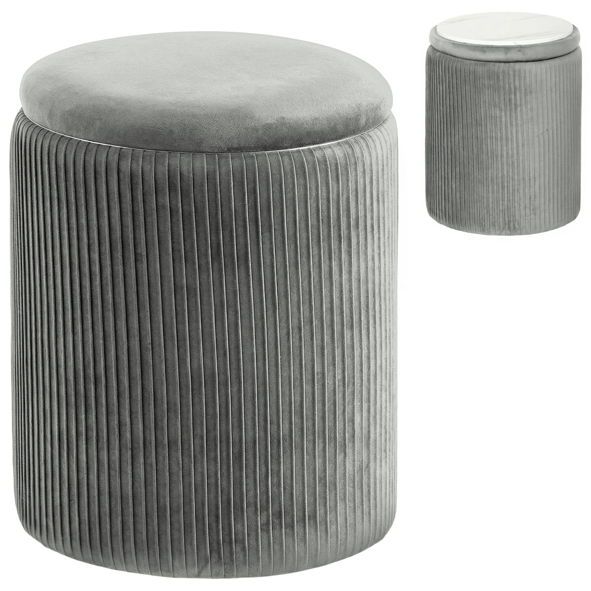 Storage Ottoman Modern Velvet Round Foot Stool for Living Room Bedroom 45 cm Grey