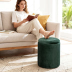 Storage Ottoman Modern Velvet Round Foot Stool for Living Room Bedroom 45 cm Dark Green