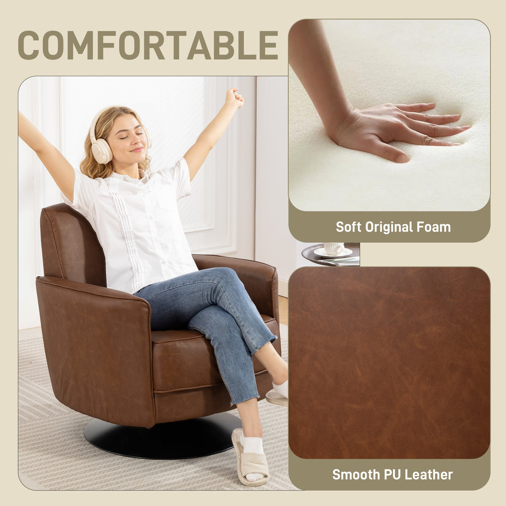 Upholstered Swivel Accent Chair with Pocket Spring Seat Support and 20cm Thick Padding, Brown