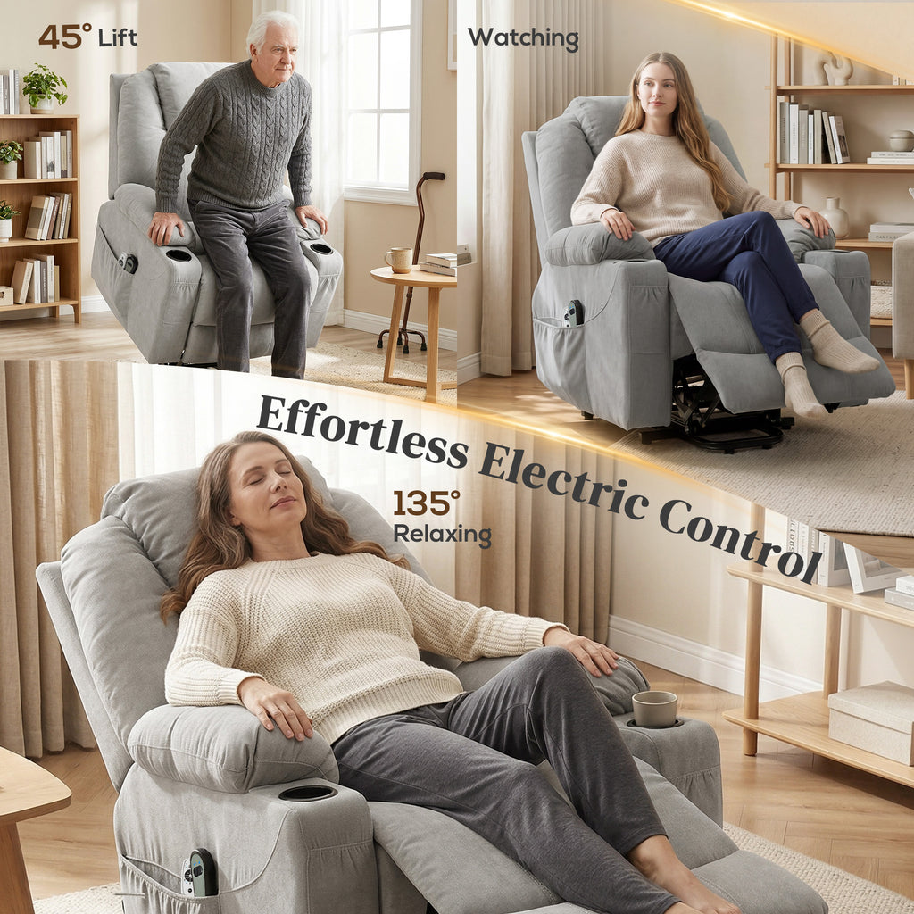 Power Lift Recliner Chair with Pocket Spring, Electric Lift Chair with Wide Backrest, Light Grey