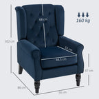 Wingback Accent Chair, Retro Upholstered Button Tufted Occasional Chair for Living Room and Bedroom, Dark Blue
