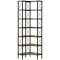 6-Tier L-Shaped Bookshelf, Freestanding Corner Bookcase with Metal Frame, Rustic Brown