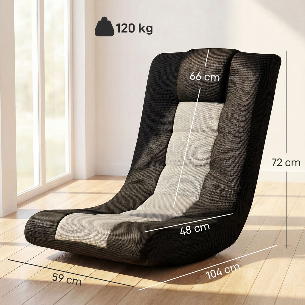 Floor Chair, Folding Floor Sofa with Adjustable Backrest, Wide Seat, Swivel Base, Black