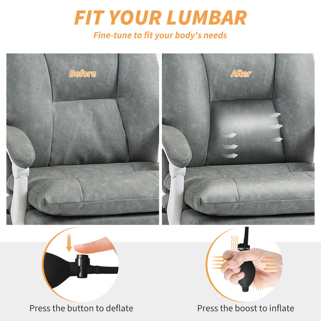 Faux Leather Office Chair, with Inflatable Lumbar - Grey