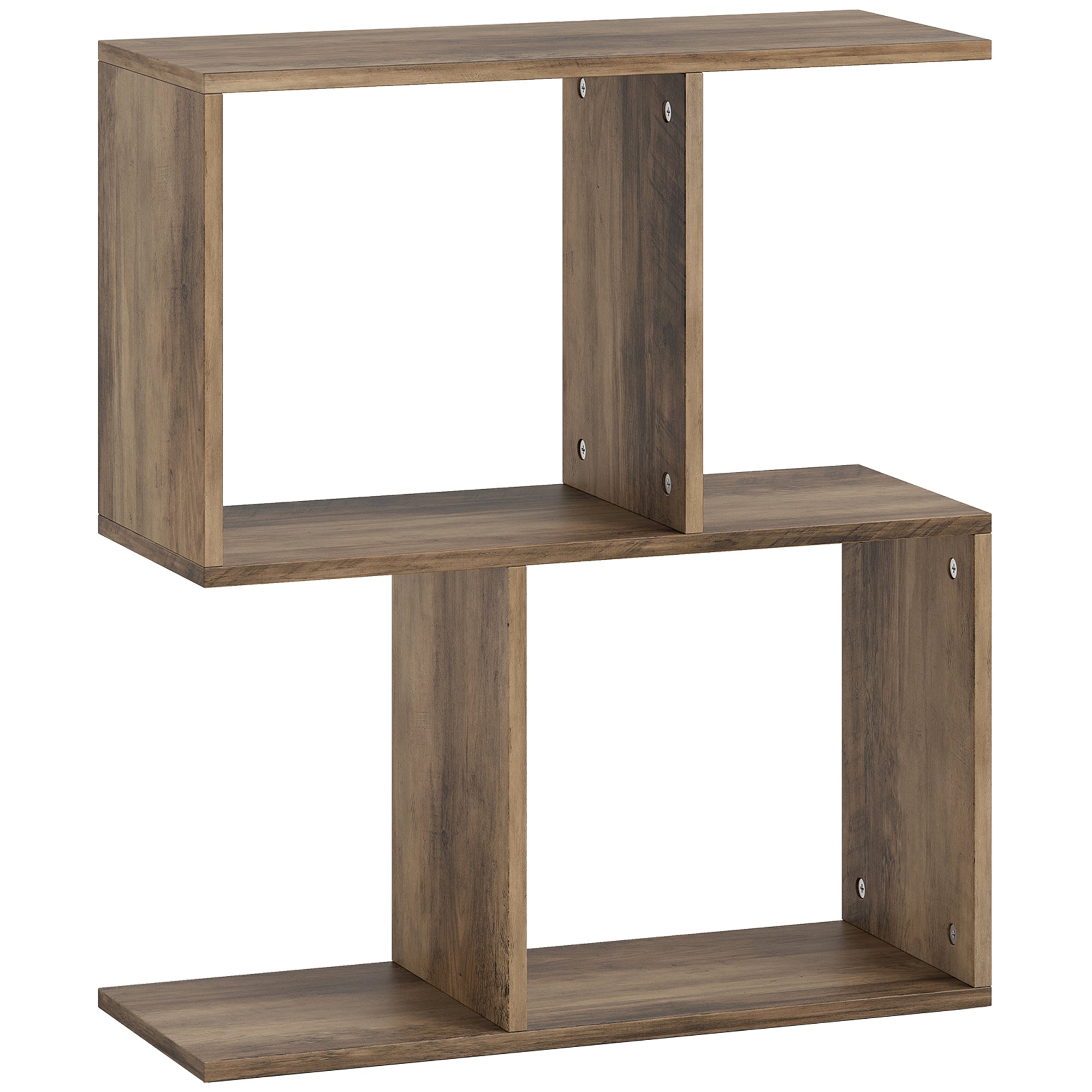 Side Table, Narrow End Table with Storage Shelves, S-Shaped, 3-Tier, 50W x 19.5D x 58H cm, Oak