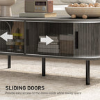 Coffee Table with Storage, Living Room Table with Slatted Tambour Sliding Doors and Adjustable Foot Pads, Rectangular Coffee Table with Elevated Base for Living Room, Grey Wood-Effect