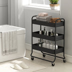 HOMCOM 3-Tier Storage Trolley on Wheels with Mesh Baskets - Black