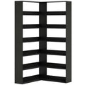 7 Tiers Bookshelf, L-Shaped Corner Bookcase with Anti-Slip Rear Guard, Black Wood Effect