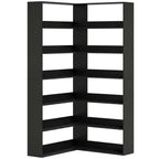 7 Tiers Bookshelf, L-Shaped Corner Bookcase with Anti-Slip Rear Guard, Black Wood Effect