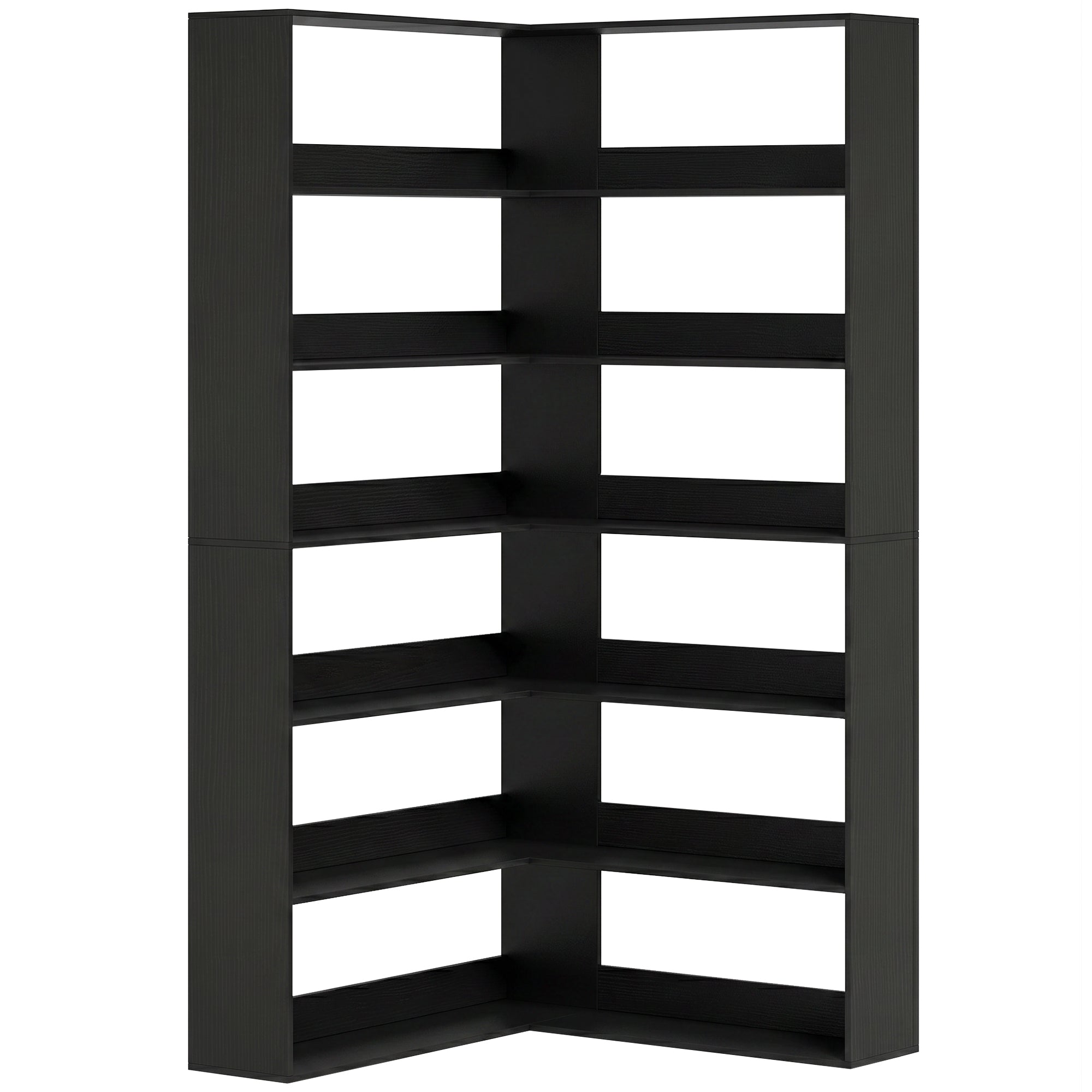 7 Tiers Bookshelf, L-Shaped Corner Bookcase with Anti-Slip Rear Guard, Black Wood Effect