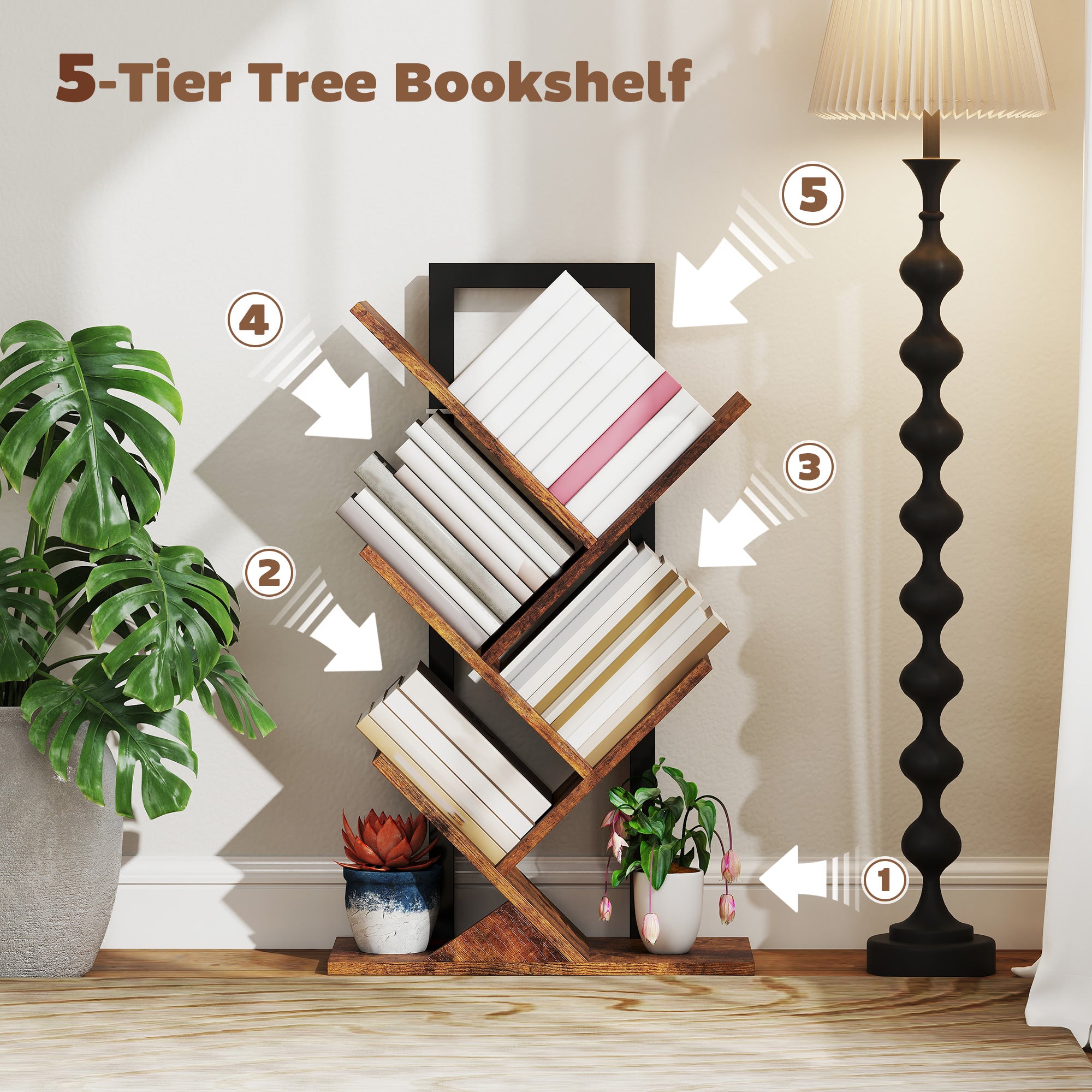 Four-Section Tree Bookcase - Wood-Effect