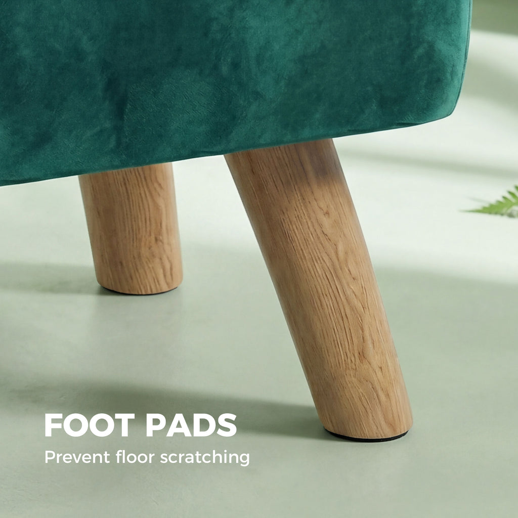 Velvet Square Padded Footstool - Dark Green