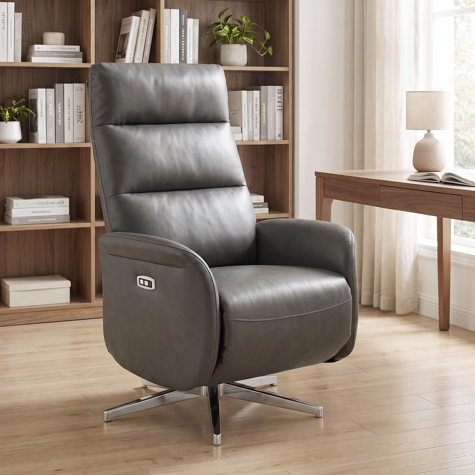 Power Recliner Chair, Swivel Electric Reclining Chair with Type C+USB, Recliner Armchair with Footrest, Dark Grey