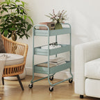 HOMCOM 3-Tier Storage Trolley on Wheels with Mesh Baskets - Light Green