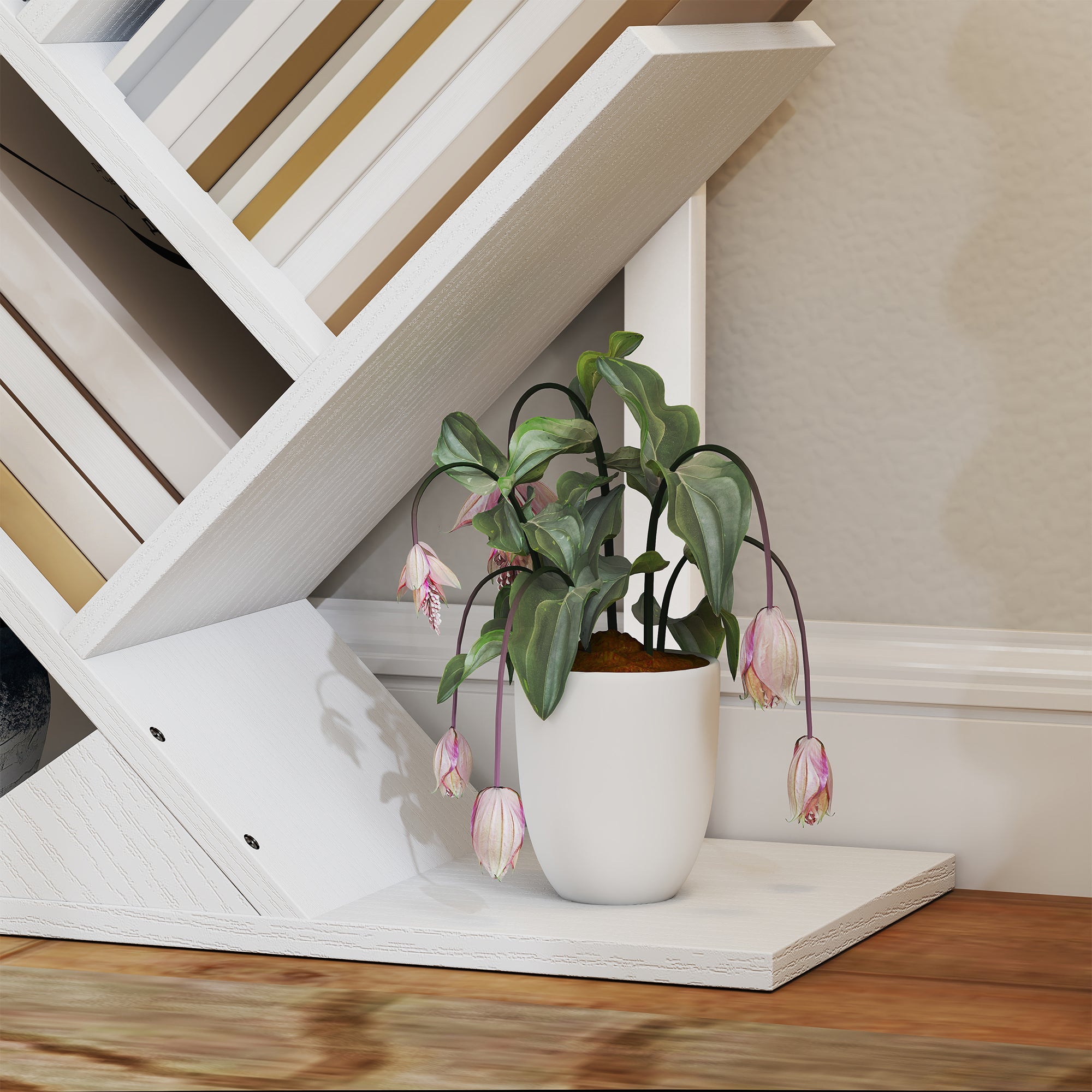 9-Tier Tree Bookshelf, Industrial Free Standing Bookcase with Steel Frame, Display Storage White