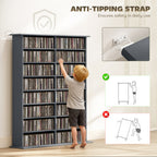 16-Compartment Media Shelf - Grey