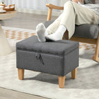 16L Linen Storage Ottoman Padded Footstool with Rubberwood Legs for Storage Box, Bed End, Shoe Bench, Seating, Charcoal Grey