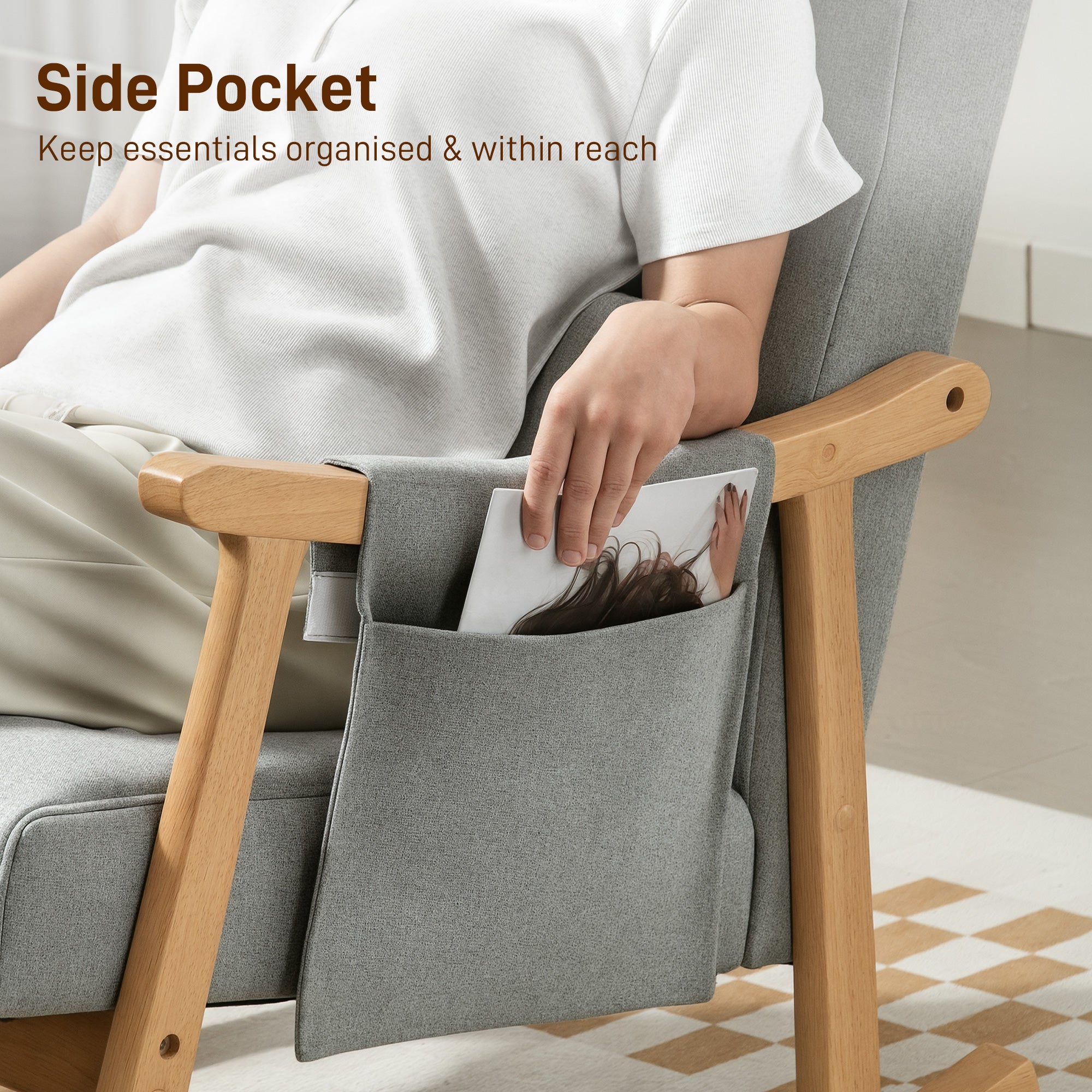 Wood Frame Rocking Accent Chair - Light Grey