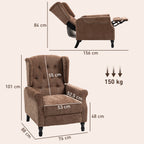 150Â° Reclining Vintage Armchair, with footrest - Brown