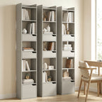 Bookcase Tall Narrow with 5 Tiers and Drawers Freestanding Bookshelf Storage Cabinet for Living Room Grey
