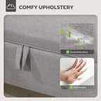 16L Linen Storage Ottoman Padded Footstool with Rubberwood Legs for Storage Box, Bed End, Shoe Bench, Seating, Light Grey