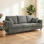 3 Seater Sofa with Wide Seat, Corduroy Fabric Couch with Deep Seat, Spring Cushion, Light Grey